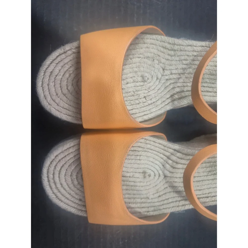 Antonio Melani Womens Peach Orange Leather Espadrille Wedge Sandals Size 8.5 M